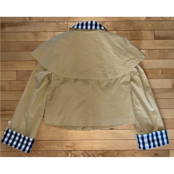 NEW! NWT AVEC LES FILLES Gingham Trim Cotton Cape Jacket in Khaki Size XS - Picture 7 of 7